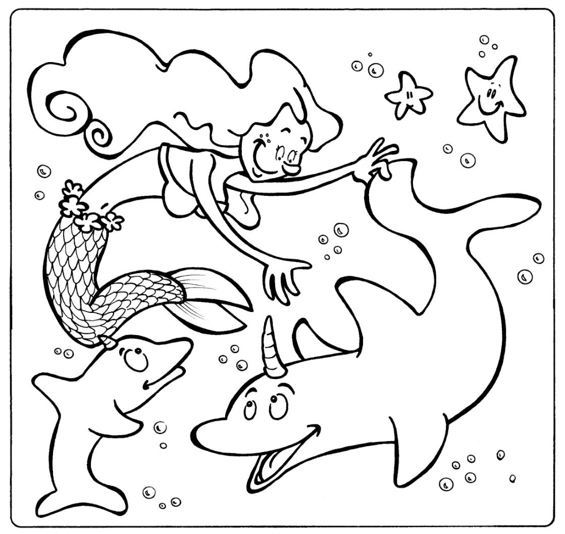 Dolphin with a mermaid coloring page - Animals Town