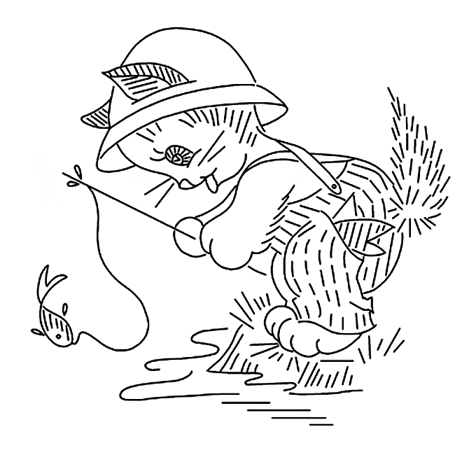 Free printable Fishing Cat coloring page